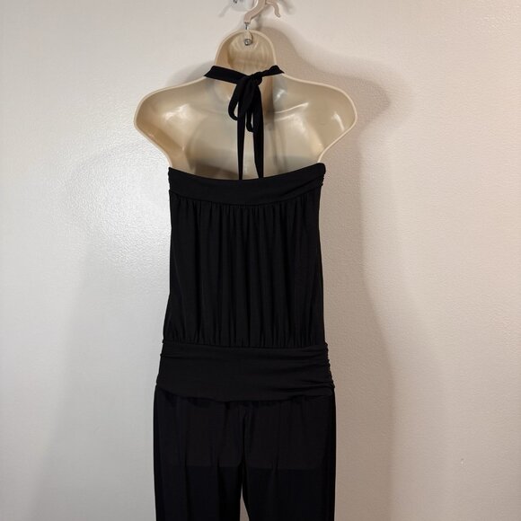 Vintage Y2K Express Jumpsuit XS Black Halter Jersey Wide Leg Crop Stretch - Picture 6 of 12
